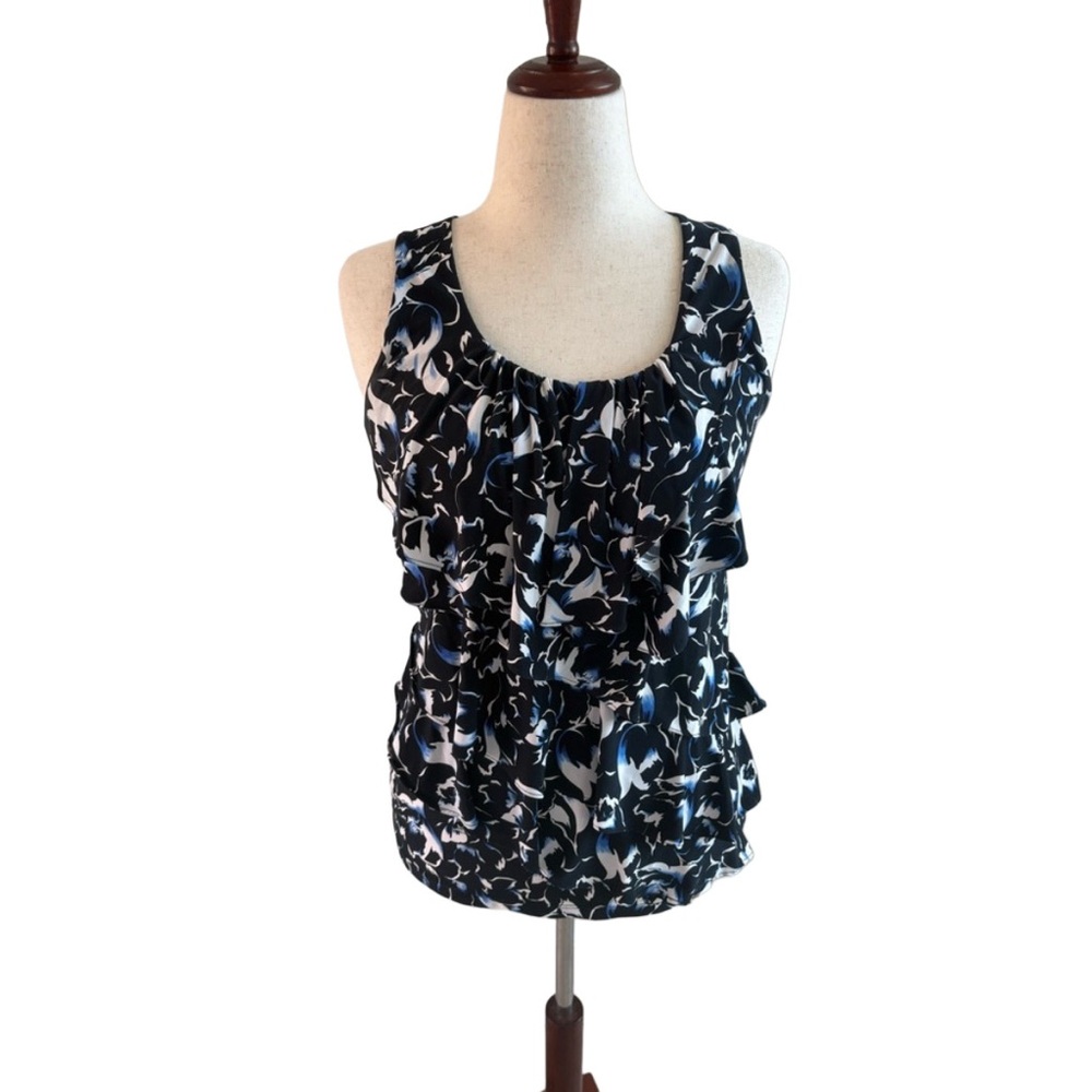 WHBM | Blue & Black sleeveless Tiered Blouse | size M | Excellent Condition